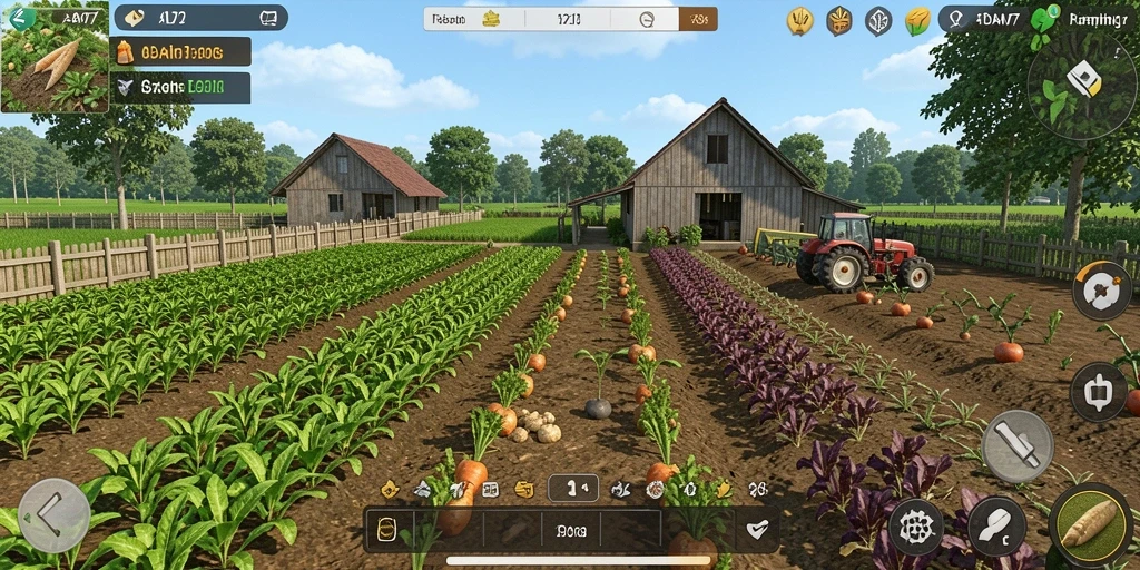 Tampilan menarik permainan Farming di ADAM77 dengan ladang berwarna-warni.