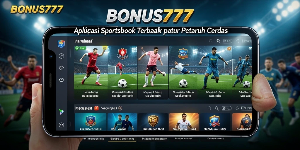 Tampilan layar utama BONUS777 menampilkan berbagai pilihan taruhan Sportsbook yang menarik.
