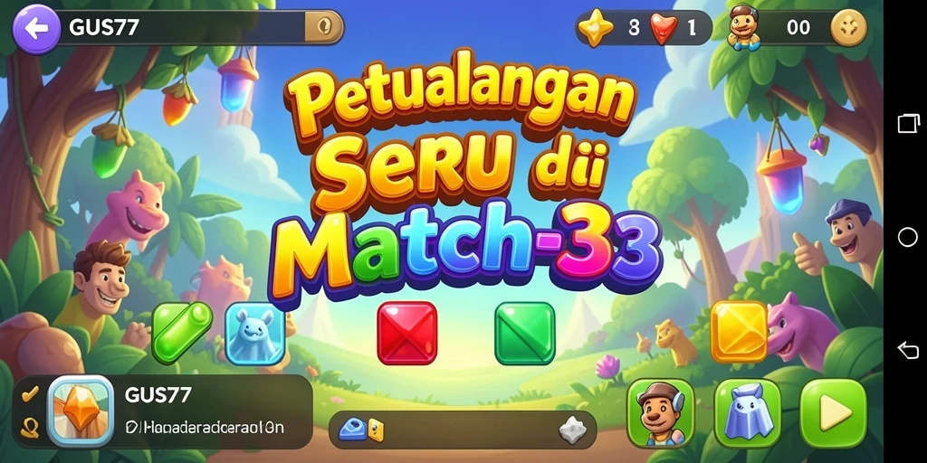 Tangkapan layar permainan GUS77 menampilkan keseruan mencocokkan permata.