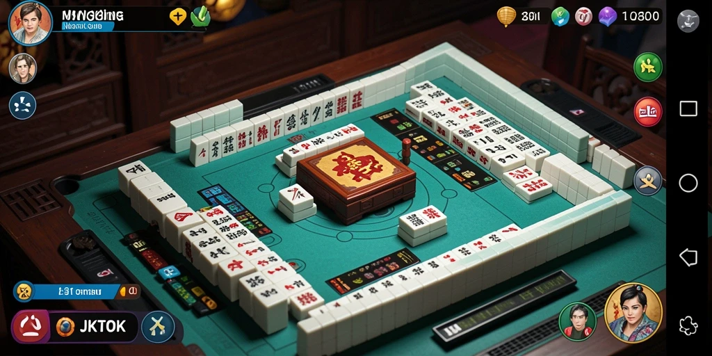 Screenshot gameplay JKTOK yang menggambarkan suasana permainan Mahjong yang seru.