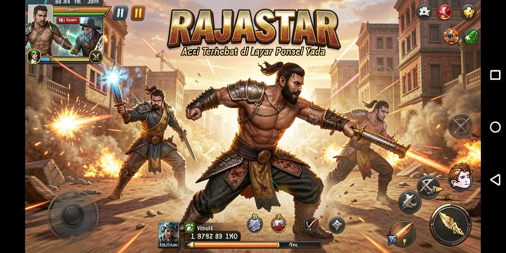Screenshot gameplay RAJASTAR, menunjukkan aksi pertarungan yang seru.