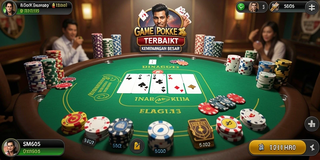 Screenshot gameplay SM605 menampilkan aksi intens di meja Poker.