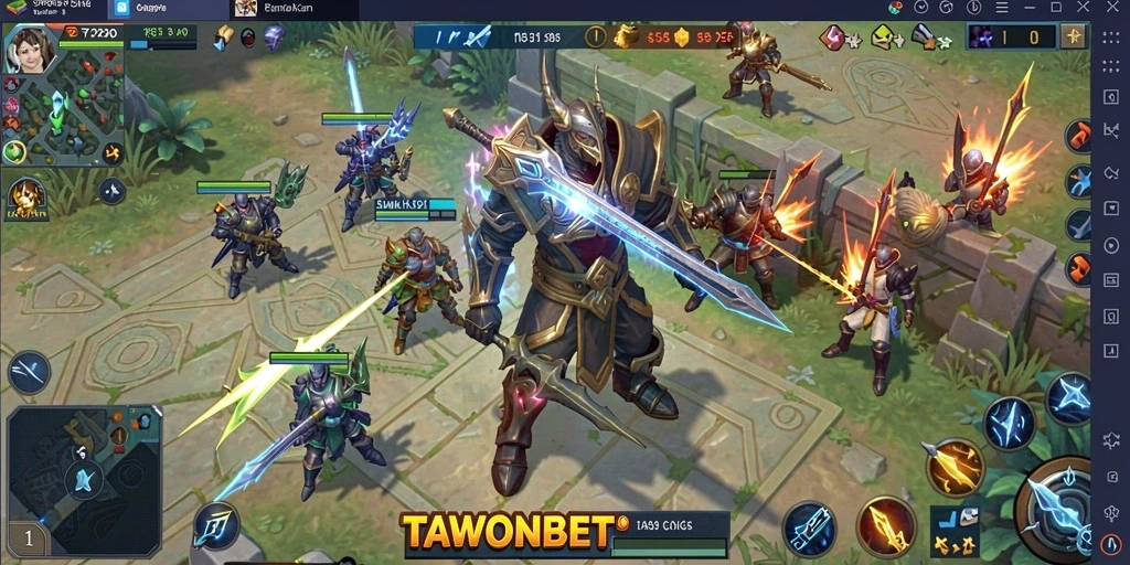 Screenshot gameplay TAWONBET yang menampilkan strategi dan pertempuran intens.