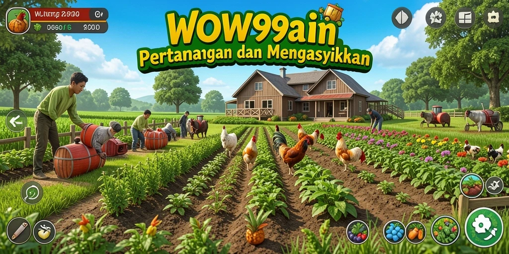 Screenshot WOW99 menampilkan gameplay yang menggambarkan tindakan bertani yang seru.